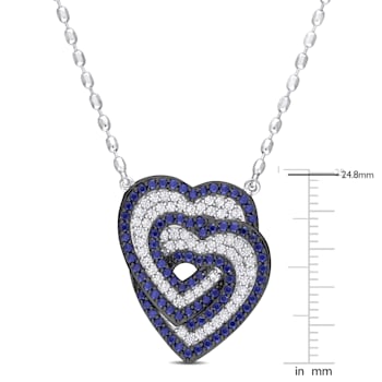 1 2/5 CT TGW Created White and Blue Sapphire Interlocking Hearts
Sterling Silver Pendant with Chain