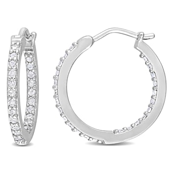 1/2 CT TW Diamond Inside Outside Hoop Earrings in Sterling Silver