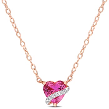 1 CT TGW Created Pink Sapphire and Diamond Accent Pendant with Chain in
Rose Plated Sterling Silver