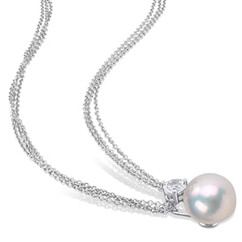 11-12MM Freshwater Cultured Pearl and 5/8 CT TGW White Topaz Pendant in
Sterling Silver