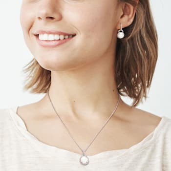 2-Pcs Set of 5 1/4 CT TGW Opal and Topaz Halo Charm Earrings and Pendant
in Sterling Silver