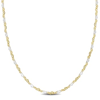 White Enamel Heart Link Necklace in 14K Yellow Gold Over Sterling Silver