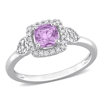 5/8 CT TGW Amethyst and 1/10 CT TW Diamond Square Halo Ring in Sterling Silver