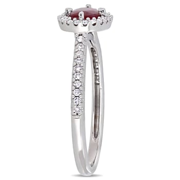 3/5 CT TGW Ruby and 1/5 CT TW Diamond Halo Ring in 14K White Gold
