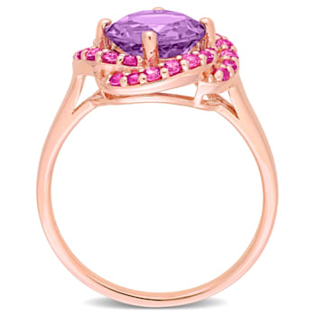 1 7/8 CTW Amethyst and Created Pink Sapphire Rosebud Ring in Rose Plated
Sterling Silver