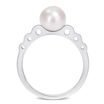 7-7.5MM Freshwater Cultured Pearl and Created White Sapphire Ring in
Sterling Silver