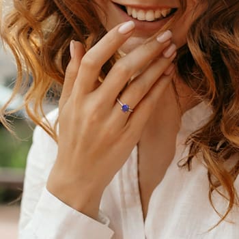 1 5/8 CTW Created Blue Sapphire Solitaire Ring in Sterling Silver