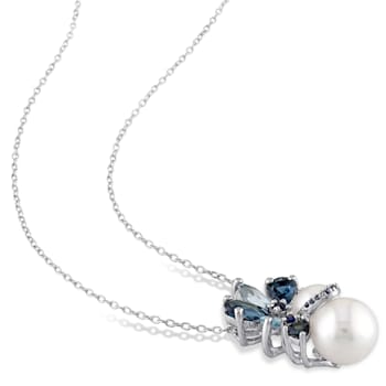 7-9MM Freshwater Cultured Pearl and 2 3/4 CT TGW Topaz and Sapphire
Pendant in Sterling Silver
