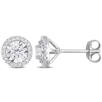 1/2 CT TW Diamond Halo Stud Earrings in 10k White Gold