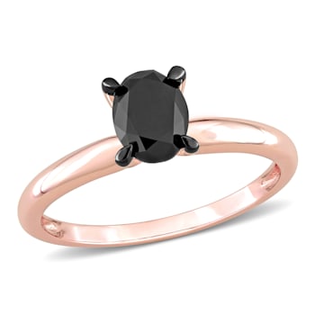 1 ct Black Diamond Solitaire Engagement Ring in 14K Rose Gold