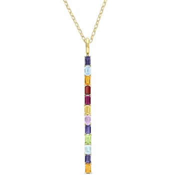 5 3/4 CT TGW Iolite Linear Pendant with Oval Link Chain in 10K Yellow Gold
