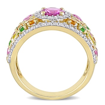 2 1/2 CT TGW Multi-Color Sapphire, Tsavorite and 1/2 CT TW Diamond
Cluster Ring in 14K Yellow Gold
