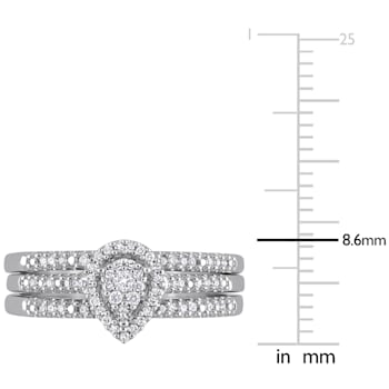 1/4 CT TW Diamond Cluster Pear Shape Halo Bridal Set in Sterling Silver