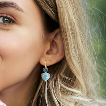 25 5/8 CT TGW Sky Blue and London Blue Topaz Shepherd Hook Earrings in
Yellow Plated Silver