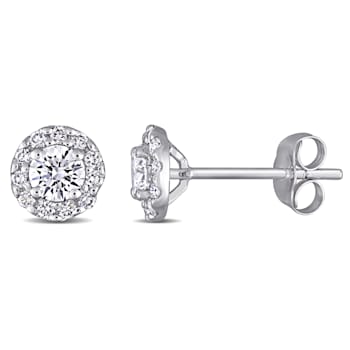 3/4 CT TGW Lab Grown Diamond Halo Stud Earrings in 14K White Gold