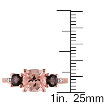 2 1/7 CTW Morganite, Smoky Quartz & Diamond 3-Stone Ring in Rose
Plated Sterling Silver