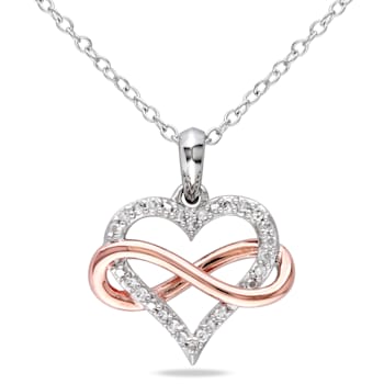 1/10 CT TW Diamond Infinity Heart Pendant with Chain in 2-Tone Pink and
White Sterling Silver