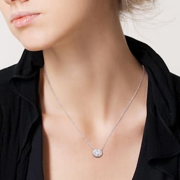 1 4/5 CT DEW Created Moissanite Halo Circle Pendant with Chain in
Sterling Silver