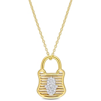 1/10 CT TW Diamond Lock Pendant with Chain in 14K 2-Tone Gold