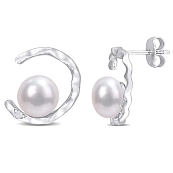 7.5-8MM Freshwater Cultured Pearl and Created White Sapphire Stud
Earrings in Sterling Silver