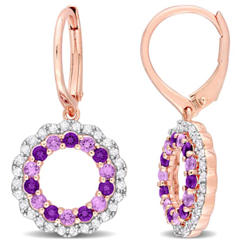 1 2/5 CT TGW Multi Gemstone Open Circle Drop Earrings in 18K Rose Gold
Over Sterling Silver