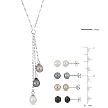 6-6.5MM Freshwater Cultured Pearl 16" Necklace and 4 Pairs Stud
Earrings Set in Sterling Silver