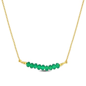 3/5ctw Green Onyx Bead Bar Necklace in Yellow Plated Sterling Silver