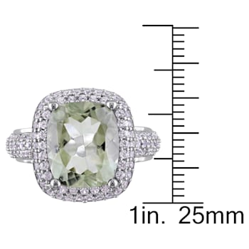 6 CTW Green Quartz and Created White Sapphire Double Halo Ring in
Sterling Silver