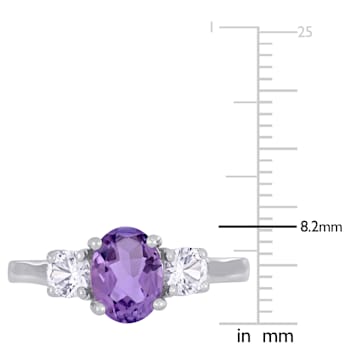 1 4/5 CT TGW Amethyst and Created White Sapphire 3-Stone Ring in
Sterling Silver