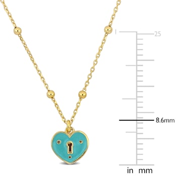 Turquoise Enamel Heart Necklace in 14K Yellow Gold Over Sterling Silver