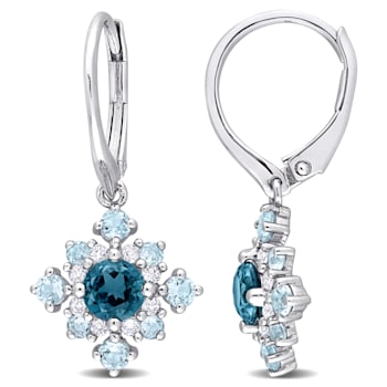 2 5/8 CT TGW London Blue, Sky Blue and White Topaz Cluster Earrings in
Sterling Silver