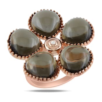 15 CT TGW Smokey Quartz And Diamond Accent Floral Ring in Rose Plated
Sterling Silver