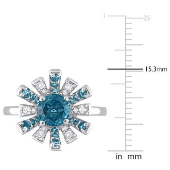 1 3/4 CT TGW London Blue and White Topaz Starburst Ring in Sterling Silver