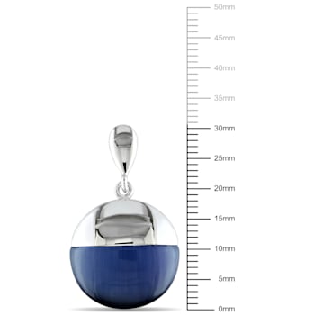 19 CT TGW Simulated Blue Cat Eye Domed Drop Earrings in Sterling Silver