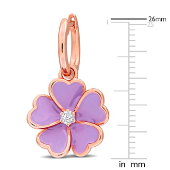 1/6 CT TGW White Topaz with Purple Enamel Flower Hoop Earrings in Rose
Plated Sterling Silver