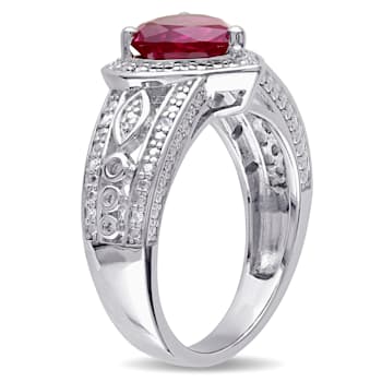 2 4/5 CT TGW Created Ruby and 1/10 CT TW Diamond Vintage Heart Ring in
Sterling Silver