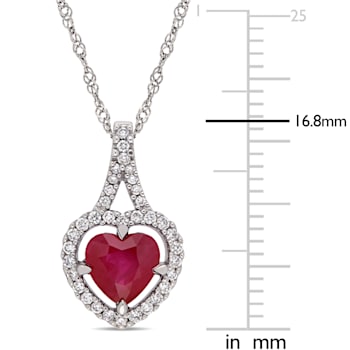 1 CT TGW Ruby and 1/6 CT TW Diamond Halo Pendant with Chain in 14K White Gold