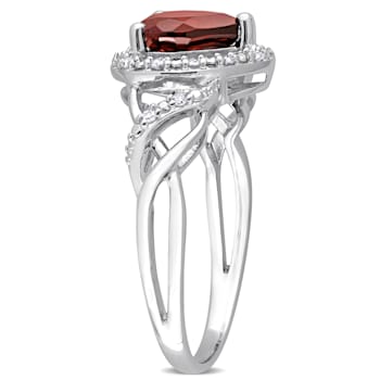 1 3/8 CT TGW Garnet and 1/10 CT TW Diamond Heart Ring in Sterling Silver