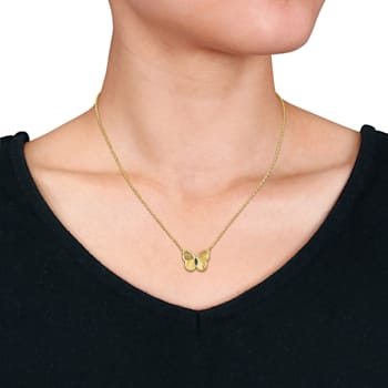 1/5 CT TGW Alexandrite Butterfly Necklace in Yellow Plated Sterling Silver