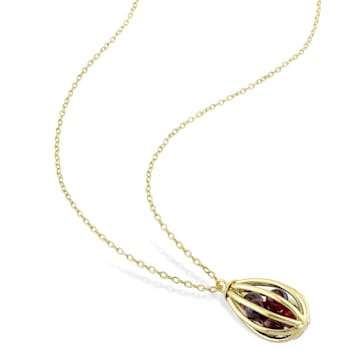 3 5/8 CT TGW Garnet Cage Pendant with Chain in Yellow Plated Sterling Silver