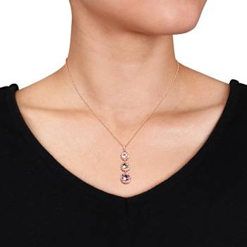 3 CT TGW Multi-Gemstones Drop Pendant with Chain in Rose Plated Sterling Silver