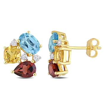 4 7/8 CT TGW Multi-Gemstones Stud Earrings in Yellow Plated Sterling Silver
