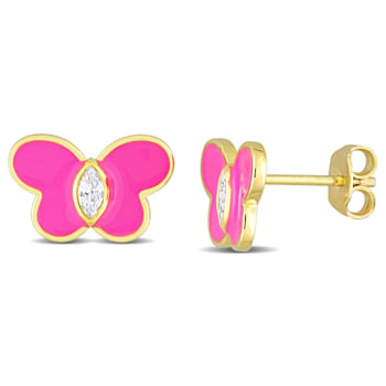 1/4 CT TGW Created White Sapphire Butterfly Pink Enamel Stud Earrings
Sterling Silver