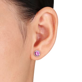 1 1/6 CT TGW Created Pink Sapphire and Diamond Accent Stud Earrings in
Sterling Silver