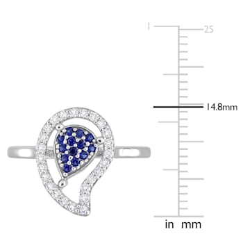 3/8 CTW Created Blue Sapphire and White Topaz Teardrop Ring in Sterling Silver