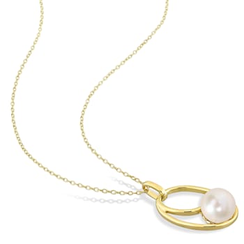 9.5-10MM Cultured Freshwater Pearl Pendant with Chain in 18K Yellow Gold
Plated in Sterling Silver