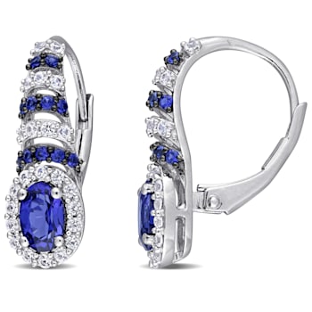 2 1/5 CT TGW Created Blue and White Sapphire Earrings in Sterling Silver
with Black Rhodium Plated