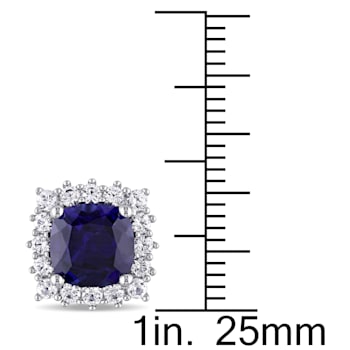 4-7/8ctw Created Blue and White Sapphire Stud Earrings in Sterling Silver