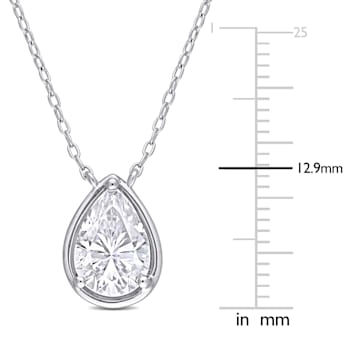 2 CT DEW Created Moissanite Halo Teardrop Pendant with Chain in Sterling Silver