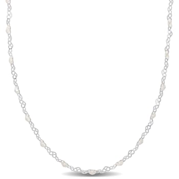 White Enamel Heart Link Necklace in Stelring Silver
